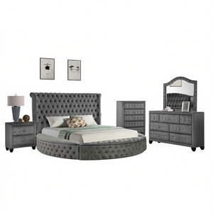 Set Camera da Letto Hazel Queen 4 Pezzi, Design Contemporaneo in Tessuto Grigio Trapuntato, Misura Queen - Product Image 1