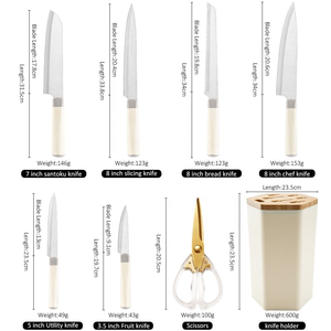 Ensemble <span class=keywords><strong>de</strong></span> 8 couteaux <span class=keywords><strong>de</strong></span> <span class=keywords><strong>cuisine</strong></span> blancs avec bloc <span class=keywords><strong>de</strong></span> rangement et ciseaux, couteau <span class=keywords><strong>de</strong></span> chef, couteau à pain, couteau à fruits <span class=keywords><strong>pour</strong></span> la <span class=keywords><strong>cuisine</strong></span> à domicile - Product Image 4