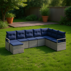 Grey Poly Rattan <b>Storage</b> Sofa Set With <b>Cushion</b> Garden Outdoor Furniture 6 Seater Contemporary Design - Product Image 2