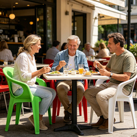 Chaise de salle à manger modulaire en plastique pour commande en gros, idéale pour l'aménagement personnalisé dans les stands de restauration en bord de mer et les événements en plein air