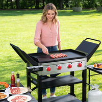 Parrilla de Gas de 4 Quemadores, 48000 BTU, Acero Inoxidable, Portátil, para Exteriores/Interiores, con Mesas Plegables para Campamentos, Fiestas y Uso Doméstico