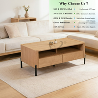 Table basse rectangulaire minimaliste OKAY Furniture avec 2 tiroirs, pieds en métal, style farmhouse