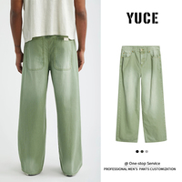 Pantalon de survêtement homme YUCE Factory personnalisé en sergé, coupe ample, teint en pièce, coupe épurée, poids moyen, en coton rayé