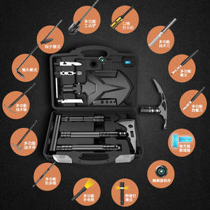 Juego de pala multifuncional personalizada de 14 pulgadas en metal gris, herramienta compacta para exteriores, para supervivencia, hacha plegable EDC, linterna - Product Image 2