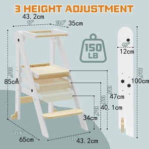 Regalo de Navidad Alturas ajustables Torre de aprendizaje de madera para niños pequeños Taburete plegable para niños - Product Image 2