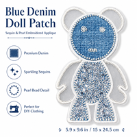 Patch en jean bleu avec paillettes et perles, appliqué brodé thermocollant pour vestes, jeans, sacs, robes et projets DIY pour l'artisanat