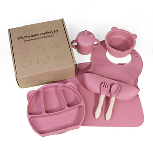 Oem/ODM BPA cấp thực phẩm miễn phí trẻ mới biết đi ăn đồ dùng cai sữa sản phẩm Nguồn cung cấp Silicone bé ăn thiết lập với bát BIB và tấm - Product Image 3