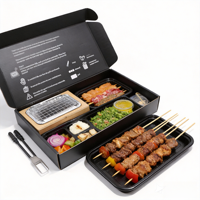 Nouveau style jetable portable charbon de bois BBQ Bento boîte à lunch ensemble boîtes en papier à emporter avec gril intégré