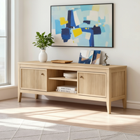 Meuble TV cannelé naturel en bois moderne avec rangement pour salon
