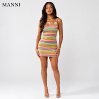 Robe moulante mini en tricot rayée arc-en-ciel sexy personnalisée, style Y2K, pour festivals et soirées d'été, vente en gros OEM/ODM