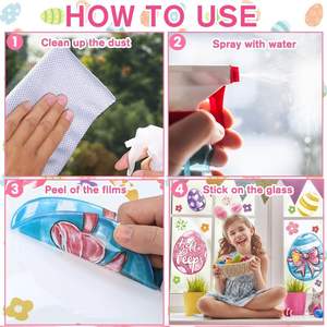 Décorations adhésives pour fenêtres Joyeuses Pâques : Œufs de Pâques aquarelle et nœuds, sans résidus, pour la maison et le bureau - Product Image 5