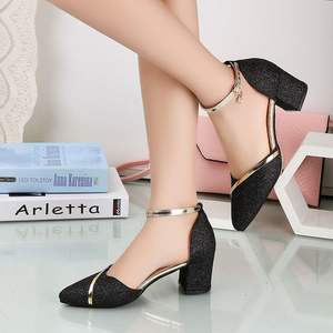 ウェディングブライダルパーティーオフィスドレスアンクルストラップ先のとがったつま先ローチャンキーヒール女性用ポンプシューズ - Product Image 3