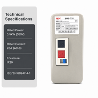 Démarreur magnétique SMS-T20 avec bouton de commande, 5,5 kW, certifié CE, 380 V, avec contacteur AC et relais thermique pour machines à bois