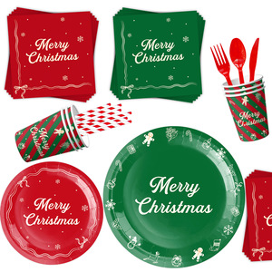DAMAI Christmas Tableware Set Red and Green Party Supplies Christmas Theme Disposable Tableware for Christmas Holiday - Product Image 3