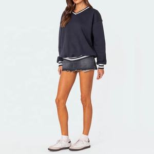 Personalizzare all'ingrosso la fabbrica di abbigliamento di vendita calda manica lunga maglione donna Oversize Casual Street Wear maglione con scollo a V <span class=keywords><strong>felpe</strong></span> - Product Image 5