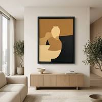 Art mural abstrait Wabi-sabi moderne, portrait humain aux tons terreux, peinture sur toile avec cadre flottant noir, décoration de salon