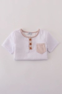 Ensemble de shorts à rayures Seersucker marron blanc léger et respirant avec haut assorti Vêtements d'été décontractés pour garçons - Product Image 5