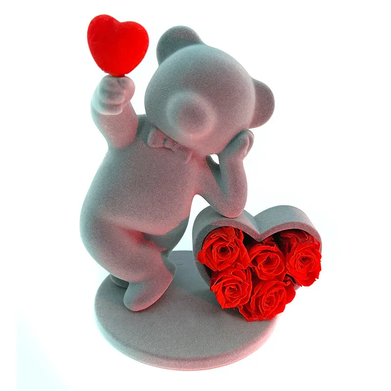 2023 Valentines day Most Romantic Gift Preserved Single Rose Bear Eternal Forever flocking teddy Bear to Your Loved One