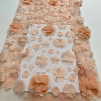 Tissu en dentelle de pêche 3D à fleurs, prix de gros, tissu en dentelle perlée de luxe, tissu en dentelle brodée en tulle pour robe de mariée des Philippines