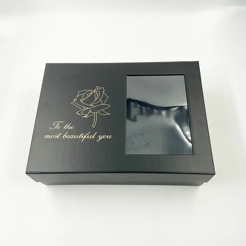 Confezione regalo di carta pieghevole per imballaggio di asciugamani in cartone bianco di lusso con finestra trasparente