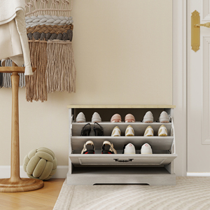 Shoe <b>Storage</b> Bench With 1 Flip Drawer Adjustable <b>Shelf</b> Small Shoe Cabinet For Entryway Hallway Bedroom Antique White - Product Image 3