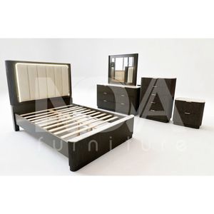 Juego de Recámara Completo NOVA Moderno de 5 Piezas con Cama King Size con Almacenamiento, Cabecera Tapizada con Luz Led, 25FAAB001 - Product Image 1