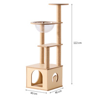 Tour de jeu pour chat en bois multicouche, deux niches pour chat, nid en acrylique transparent, échelle en sisal, poteaux à gratter complets pour les foyers multi-chats