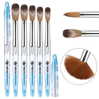 Lot de 5 pinceaux à ongles en acrylique, poils en nylon et en sable, manche métallique bleu flocon de neige avec capuchon, pour extension de poudre acrylique, sculpture 3D, outils de manucure