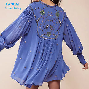 OEM nueva moda de alta calidad último diseño Tops señoras Casual camisa de manga larga bordado de cuentas blusa de las mujeres - Product Image 3