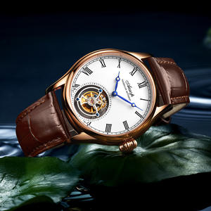 Aesop Classic Low Key Tourbillon Relojes de pulsera mecánicos Hombres de negocios Números romanos de oro Reloj de cuero mecánico - Product Image 2
