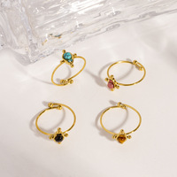 Cincin jari F130 Trendy dari baja tahan karat dengan batu kelahiran dan zirkonia kubik, cincin yang dapat diatur ukurannya, hadiah