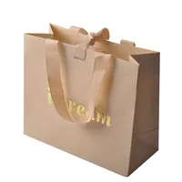 Sac cadeau mini de luxe en papier d'art durable et écologique, avec poignée en ruban, imperméable, recyclable, avec logos imprimés par laminage