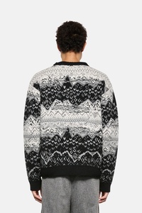 Distressed Nordic Fair Isle Pullover für Herren Zerrissenes Einfarbiges Schwarz-Weißes Muster Rundhals Grunge Strickpullover - Product Image 2