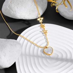 Collier pendentif en acier inoxydable plaqué or 18 carats pour femmes pendentif coeur de style tendance perle coquille <span class=keywords><strong>symbole</strong></span> chrétien fabriqué en Chine - Product Image 1