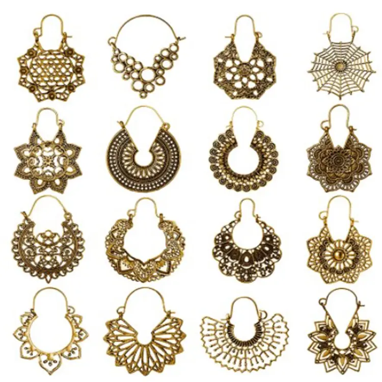 Vintage Tribal Ethnic Hollow Mandala Flowers Earrings for Women Antique Gold Plated Color Geometric Drop Indian Jewelry
