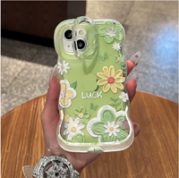Peinture à l'huile fleur Invisible Double support vague bord TPU housse de téléphone portable pour Iphone X Xr Xs 11 12 13 14 15 16 Pro 17