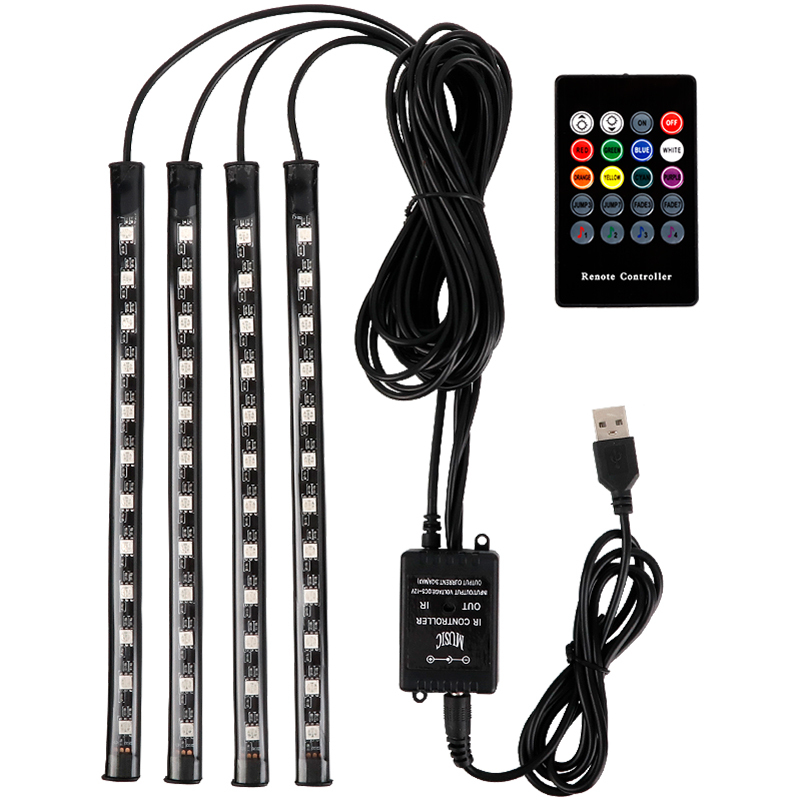 Voice Controlled LED Car Interior Foot Atmosphere Light with Music Rhythm Colorful Decorative Modification 5V 10W