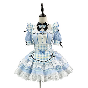 Blue Plaid Cat Maid Dress Japanese Lolita <b>Cosplay</b> <b>Costume</b> S-5XL Cute Heart Pattern - Product Image 5
