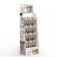 Présentoir de sol en carton ondulé imprimé sur mesure, 4 faces, avec crochets, pour tongs, sandales et chaussures