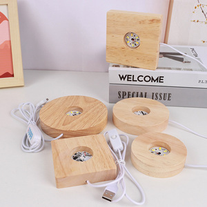 Fábrica Dirigiu Diretamente Ilusão Acrílico Redondo Oval Personalizado Luz Base De Madeira Levou Base Para Acrílico 3d Night Light Base De Lâmpada De Madeira - Product Image 2