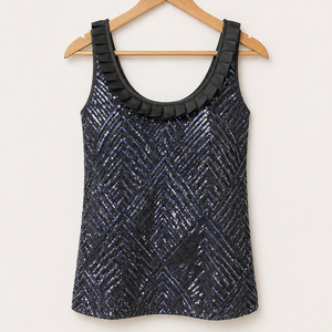 Quality Assured <b>Black</b> <b>Sequin</b> Sleeveless <b>Top</b> Elegant Party Fashion <b>Tank</b> <b>Top</b> with Ruffle Neck Designed For Women Wear - Product Image 1