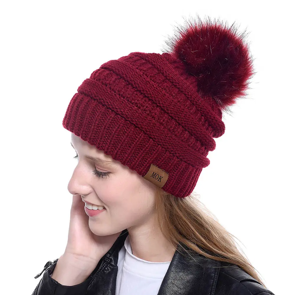 Sombrero de bola de zorro de imitación de piel para mujer, gorro de lana acrílica popular europeo y americano para otoño e invierno, nuevo diseño