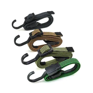 Motorcycle Accessories Cargo Strap Adjustable Fitness Flat Bungee Cord Strap With Plastic-Coated Metal Hooks