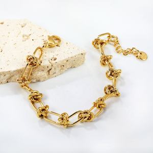 Fashion Waterproof Punk Chunky 18K Gold Plated Stainless Steel Jewelry Non Tarnish Cuban Link <b>Chain</b> Knot Bracelet for Women - Product Image 4