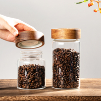 Pot de rangement en verre pour café avec couvercle en bois, boîte à grains de café, récipient de stockage alimentaire pour cuisine et garde-manger, logo personnalisé OEM ODM