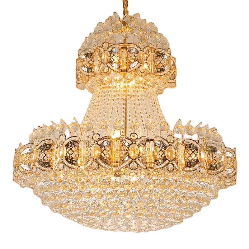 Golden classic crystal pendant lamp restaurant hotel venue lamp luxury pendant villa living room staircase luster chandelier