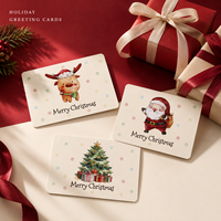 Cartes de Noël en aquarelle mignonnes et variées, cartes en papier illustrées festives avec des motifs d'arbre de Noël, de cloche et d'oiseaux pour les vœux de fêtes