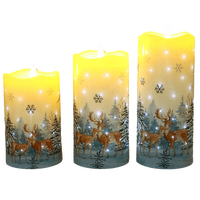 Set Lilin LED Tanpa Api Senmasine 3 Buah, Serat Optik Berkedip, Motif Bunga dan Rusa, Dekorasi Rumah
