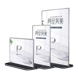 Verticaal Helder Acryl Tafelbordhouder A4 A5 A6 Lucite Menuhouder Met Zwarte Basis Perspex Bordhouder Displaystandaard Voor <span class=keywords><strong>Promo</strong></span> - Product Image 2