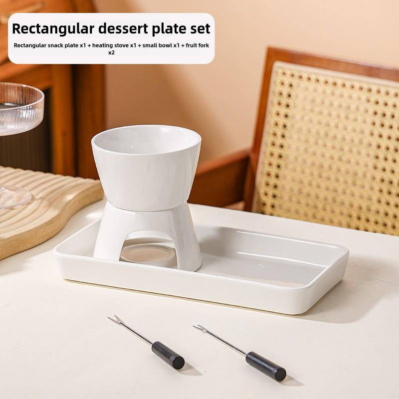 Juego de tazas rectangulares blancas para estufa.